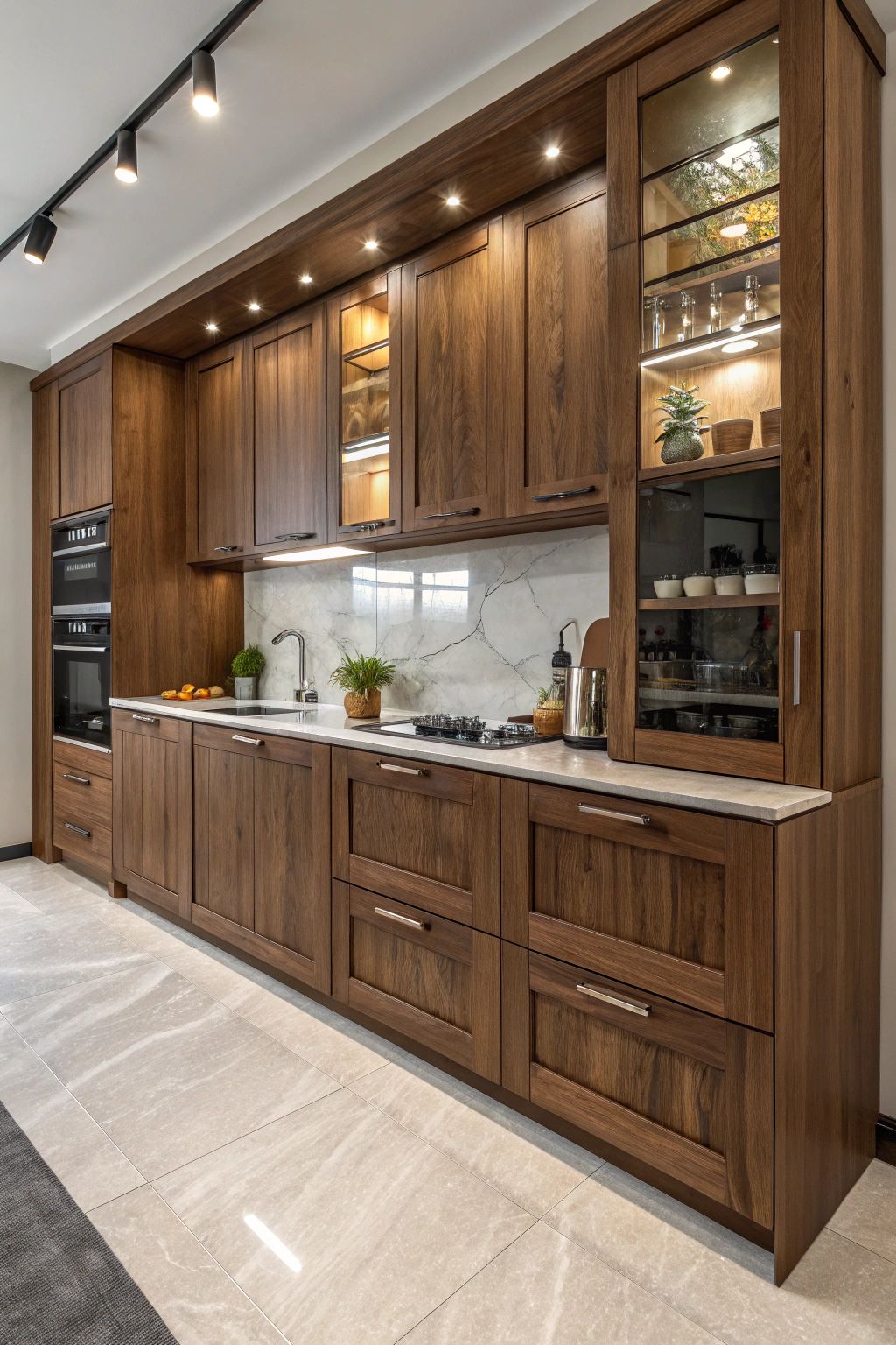 Walnut Straight Modular Kitchen