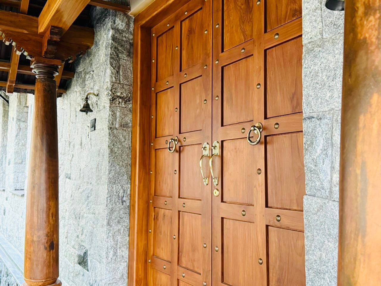 Warm living room with coffered wooden ceiling