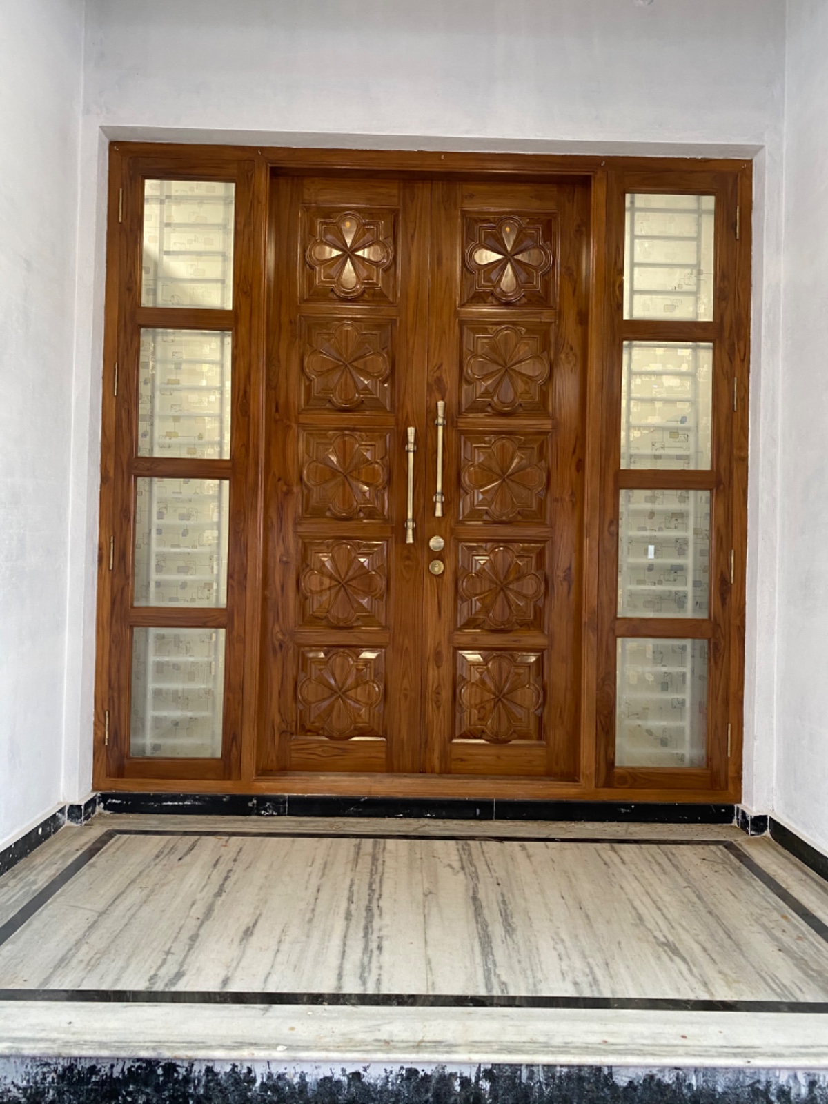 Elephant carved solid teak double entrance door