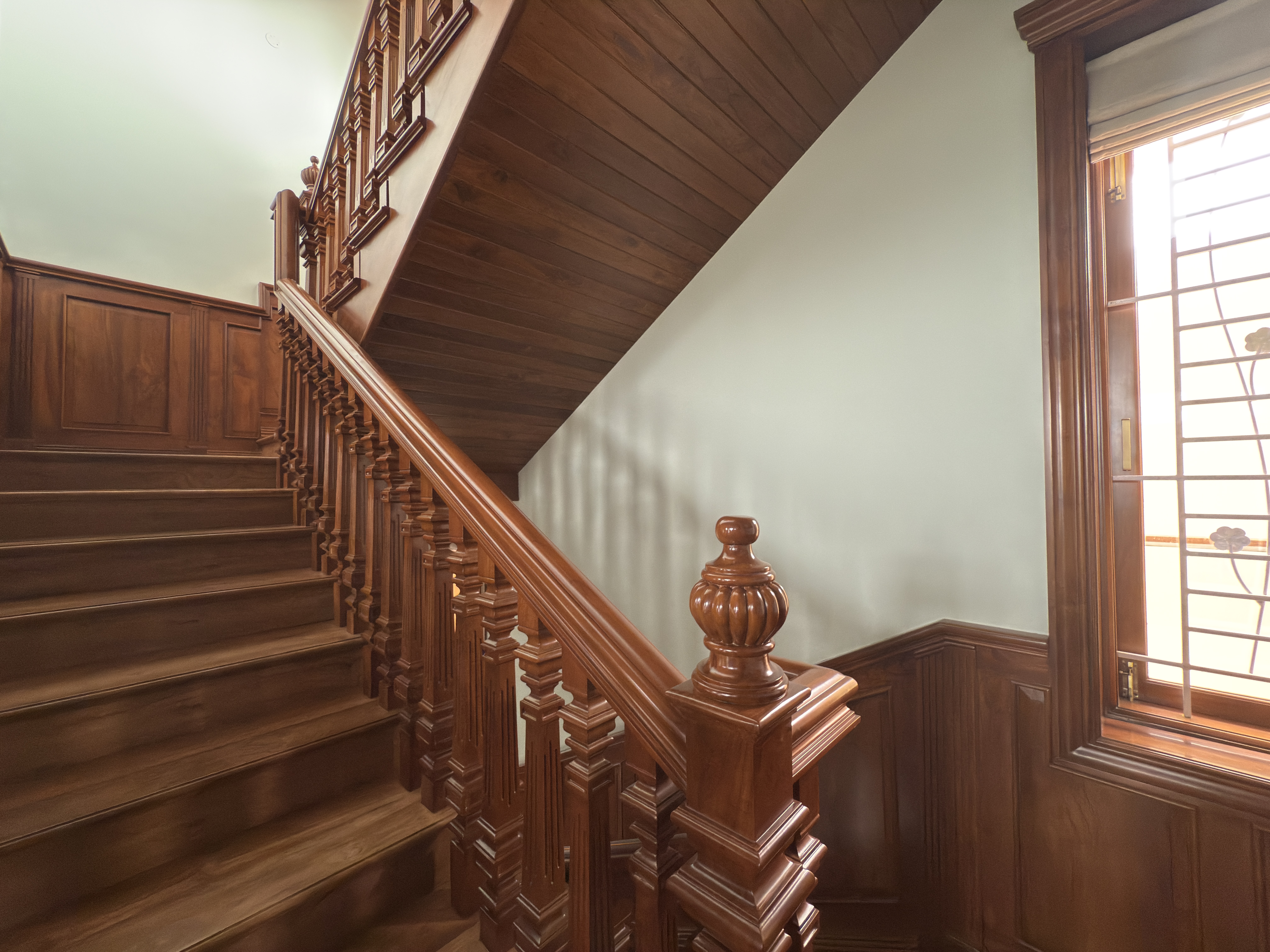 Wooden baluster and newel post detail